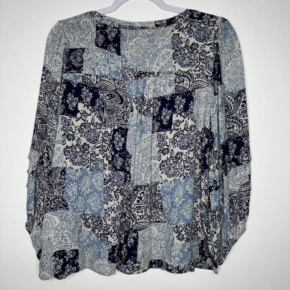 Maeve Cathy Pleated Blouse Size M Blue Paisley Boho Puff Sleeve Hippie‎